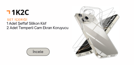 1 Şeffaf Kılıf + 1 Cam