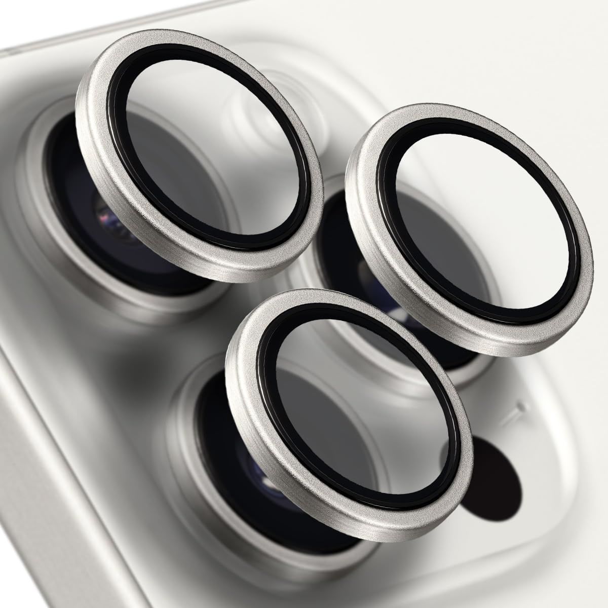 iPhone 15 Pro Max/iPhone 15 Pro Beyaz Titanyum Kamera Lens Koruyucu