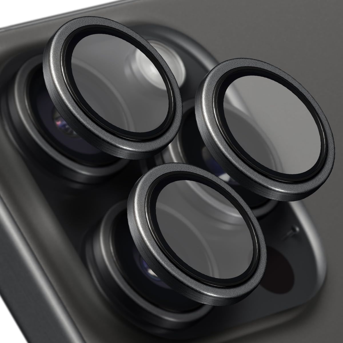 iPhone 15 Pro Max/iPhone 15 Pro Siyah Titanyum Kamera Lens Koruyucu