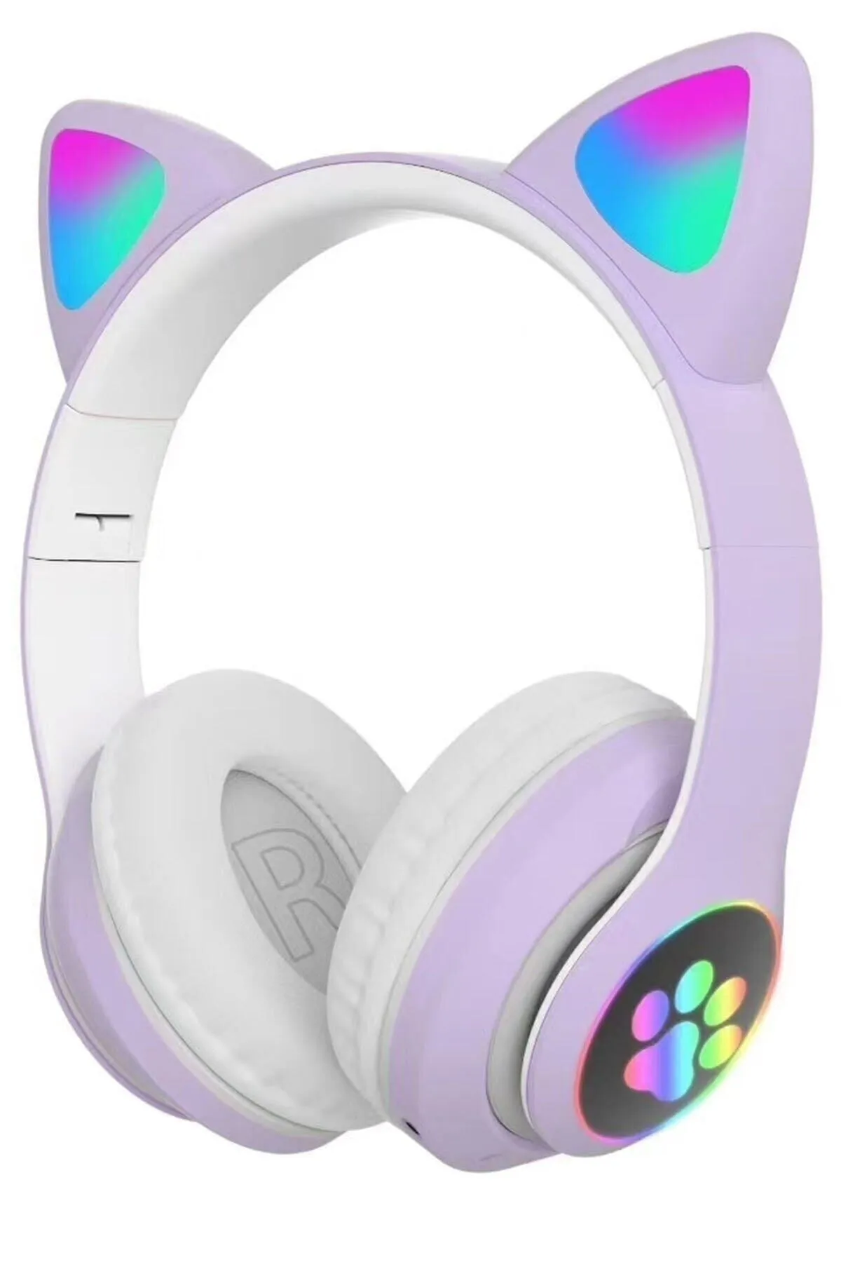 KEDİ DESENLİ KULAK VE PATİ LEDLİ BLUETOOTH KULAKLIK LİLA