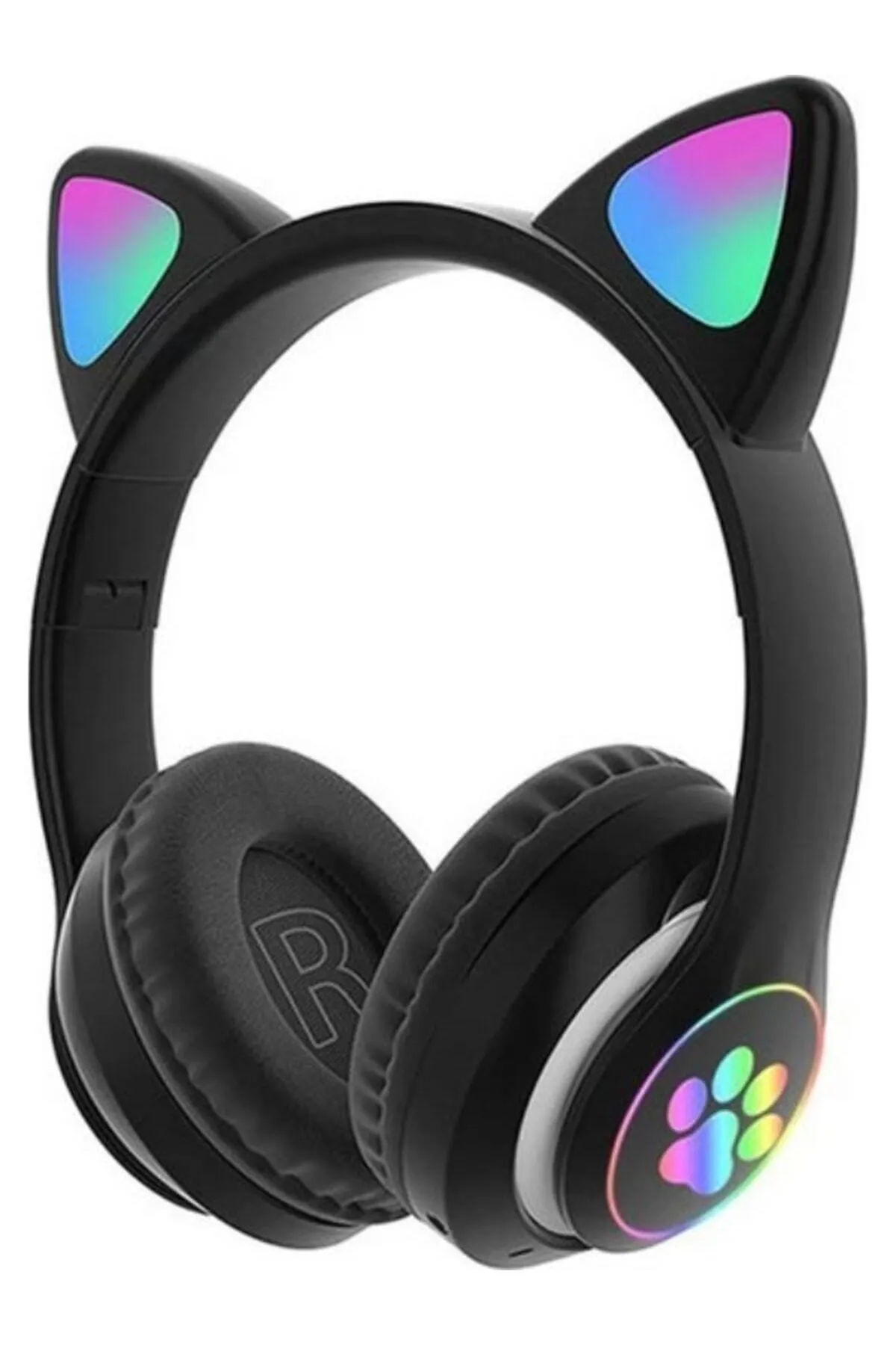 KEDİ DESENLİ KULAK VE PATİ LEDLİ BLUETOOTH KULAKLIK SİYAH