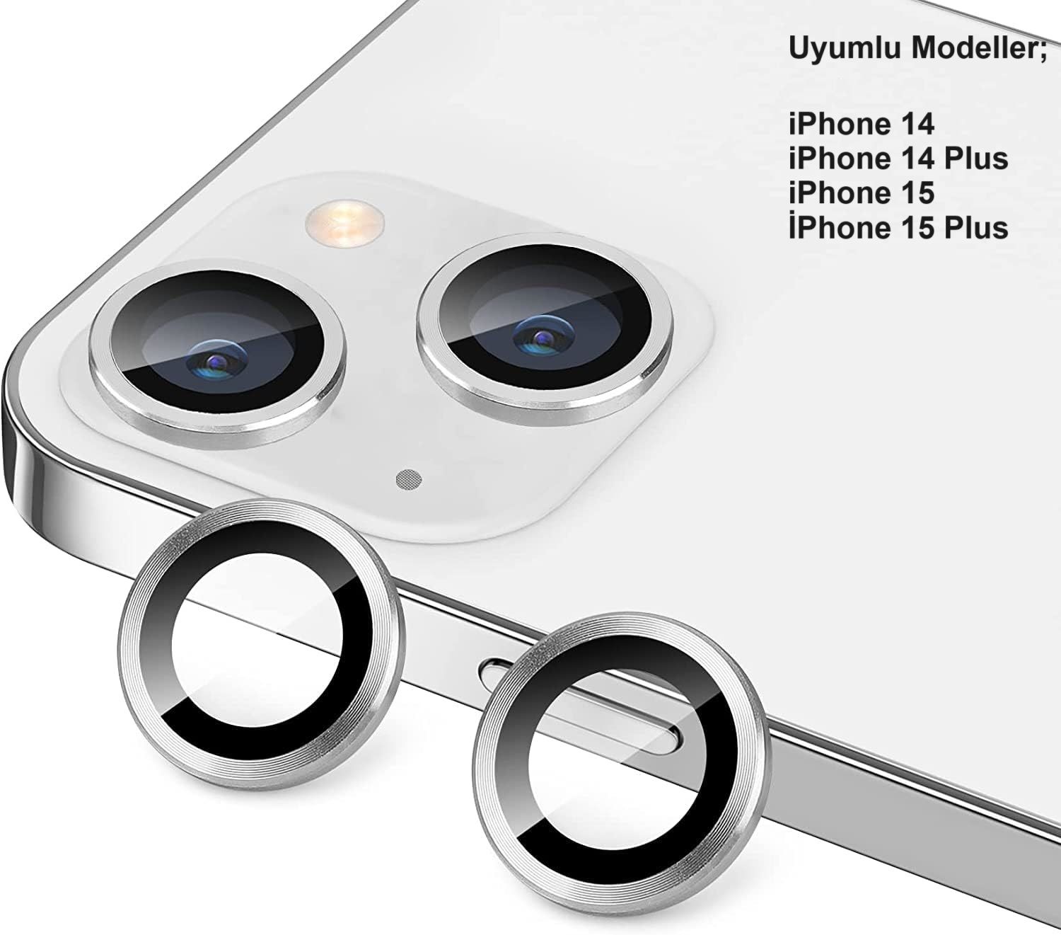 iPhone 14 / 14 Plus / 15 / 15 Plus Beyaz Kamera Lens Koruyucu