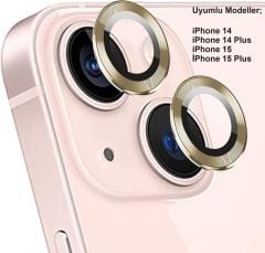 iPhone 14 / 14 Plus / 15 / 15 Plus Gold Kamera Lens Koruyucu