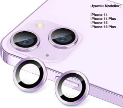 iPhone 14 / 14 Plus / 15 / 15 Plus Mor Pembe Kamera Lens Koruyucu