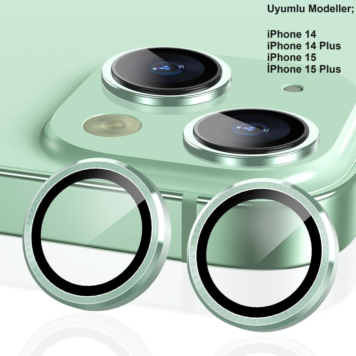 iPhone 14 / 14 Plus / 15 / 15 Plus Yeşil Kamera Lens Koruyucu