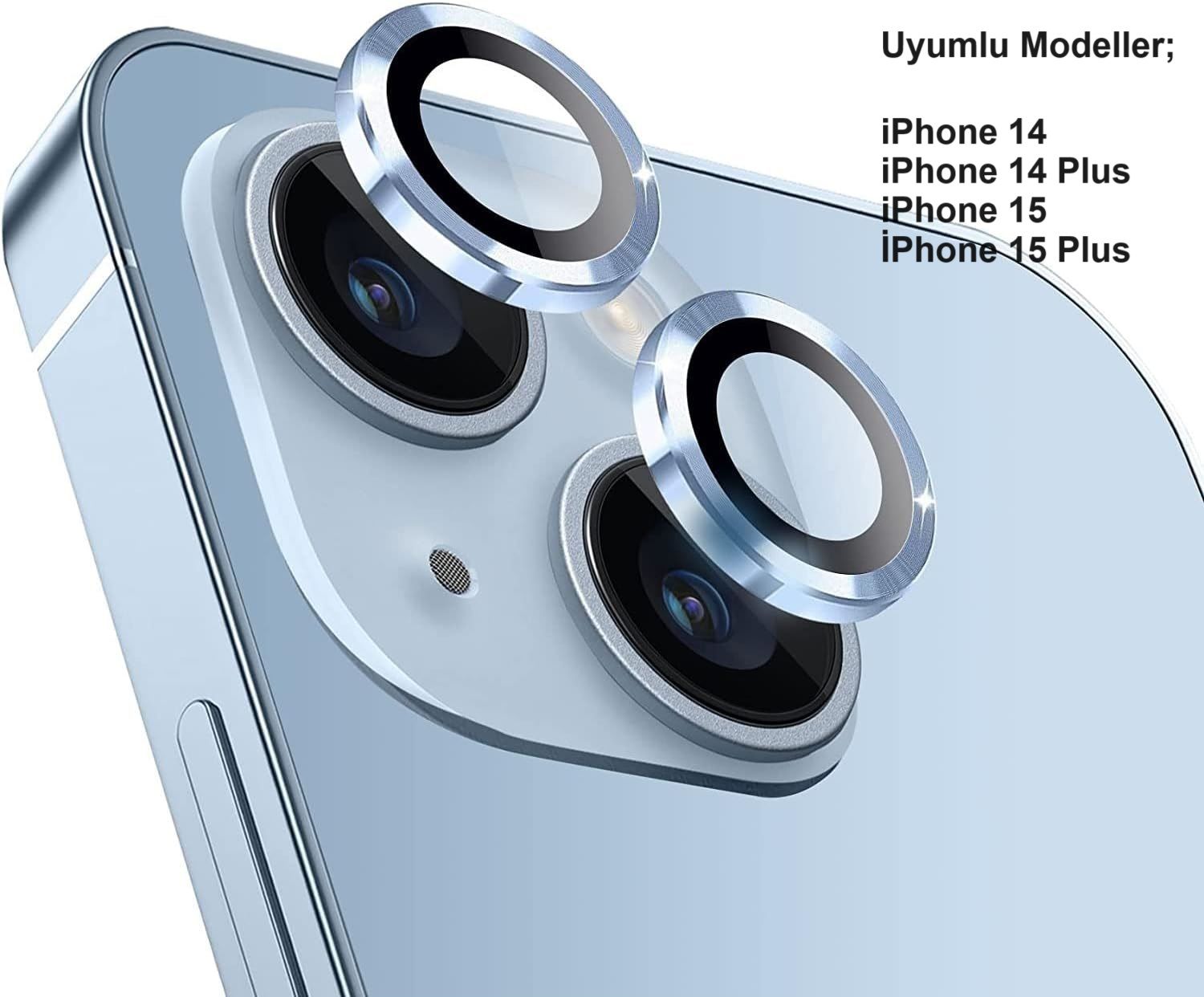 iPhone 14 / 14 Plus / 15 / 15 Plus Mavi Kamera Lens Koruyucu
