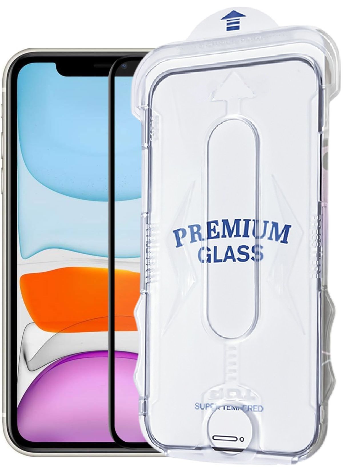(MAGICBOX TAM) iPhone 11 Uyumlu Tam Kaplayan Kolay Kurulum Aparatlı Premium Cam Ekran Koruyucu