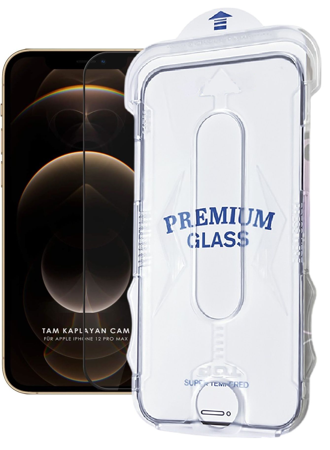 (MAGICBOX TAM) iPhone 12 Pro Max Uyumlu Tam Kaplayan Kolay Kurulum Aparatlı Premium Cam Ekran Koruyucu