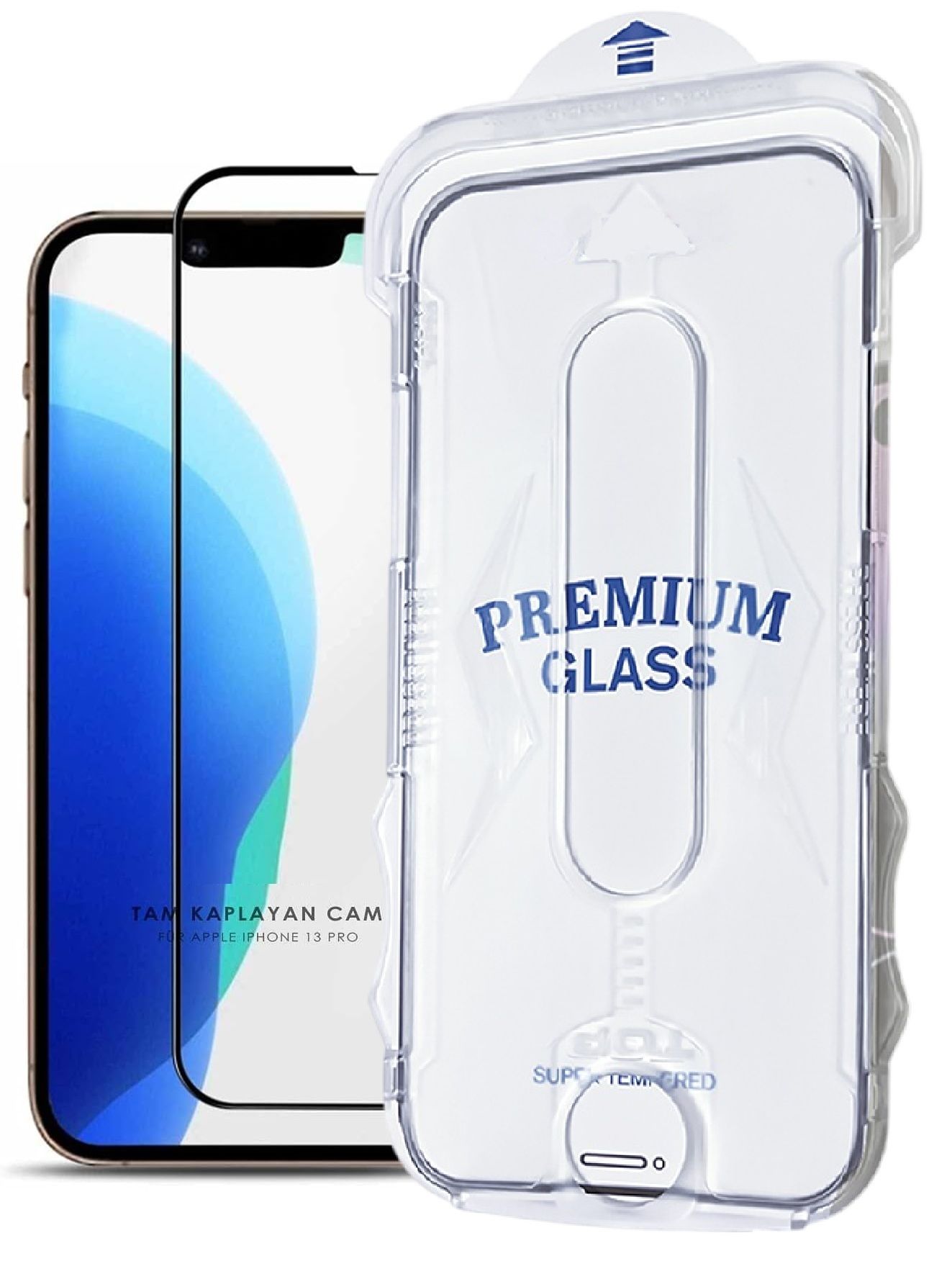 (MAGICBOX TAM) iPhone 13 Pro Uyumlu Tam Kaplayan Kolay Kurulum Aparatlı Premium Cam Ekran Koruyucu