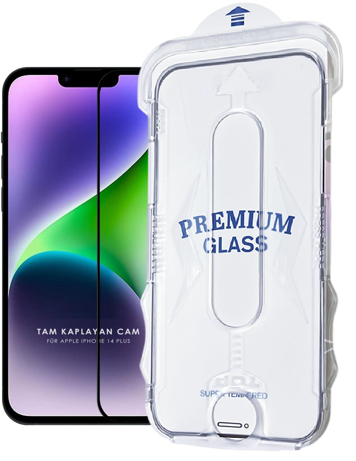 (MAGICBOX TAM) iPhone 14 Plus Uyumlu Tam Kaplayan Kolay Kurulum Aparatlı Premium Cam Ekran Koruyucu