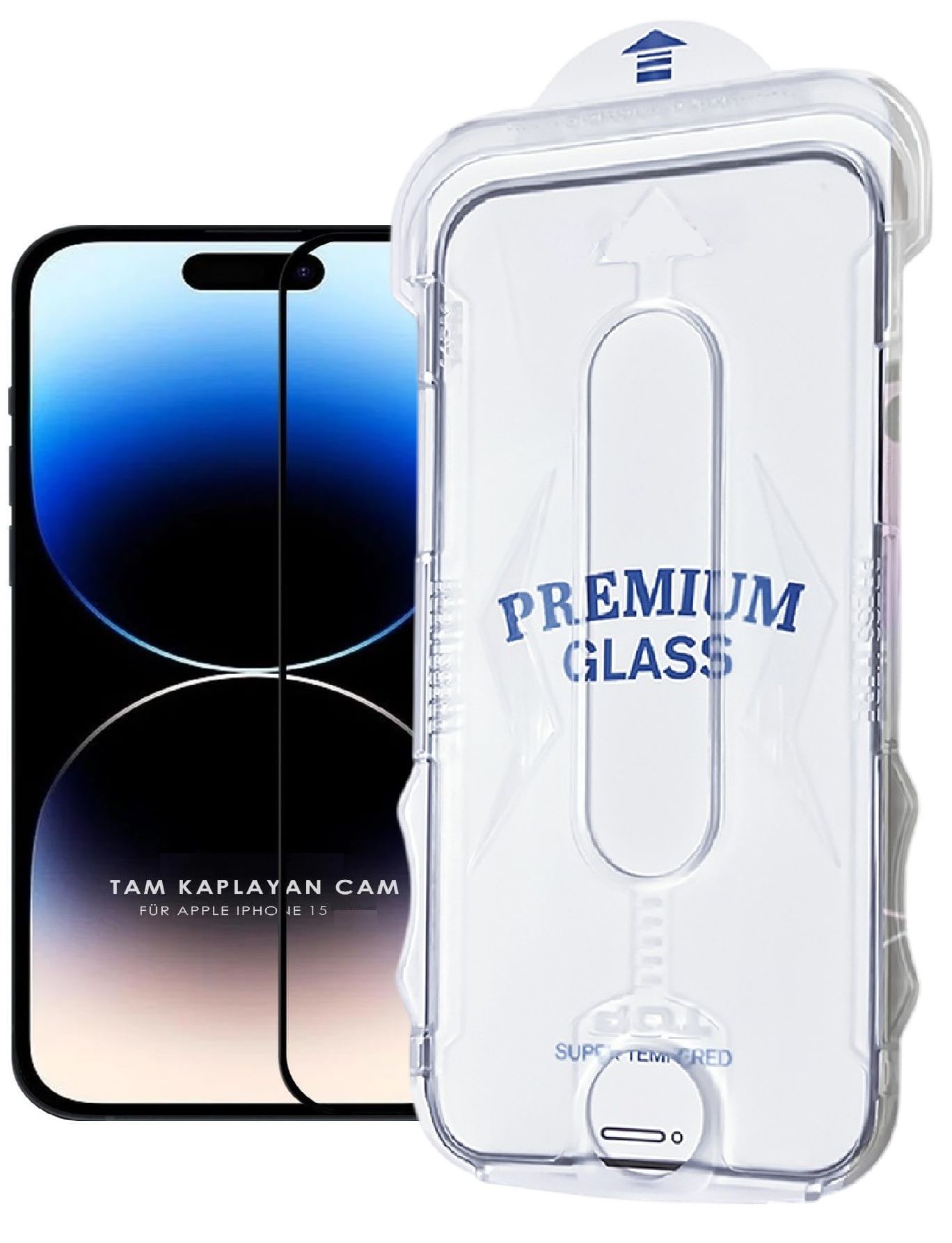 (MAGICBOX TAM) iPhone 15 Uyumlu Tam Kaplayan Kolay Kurulum Aparatlı Premium Cam Ekran Koruyucu