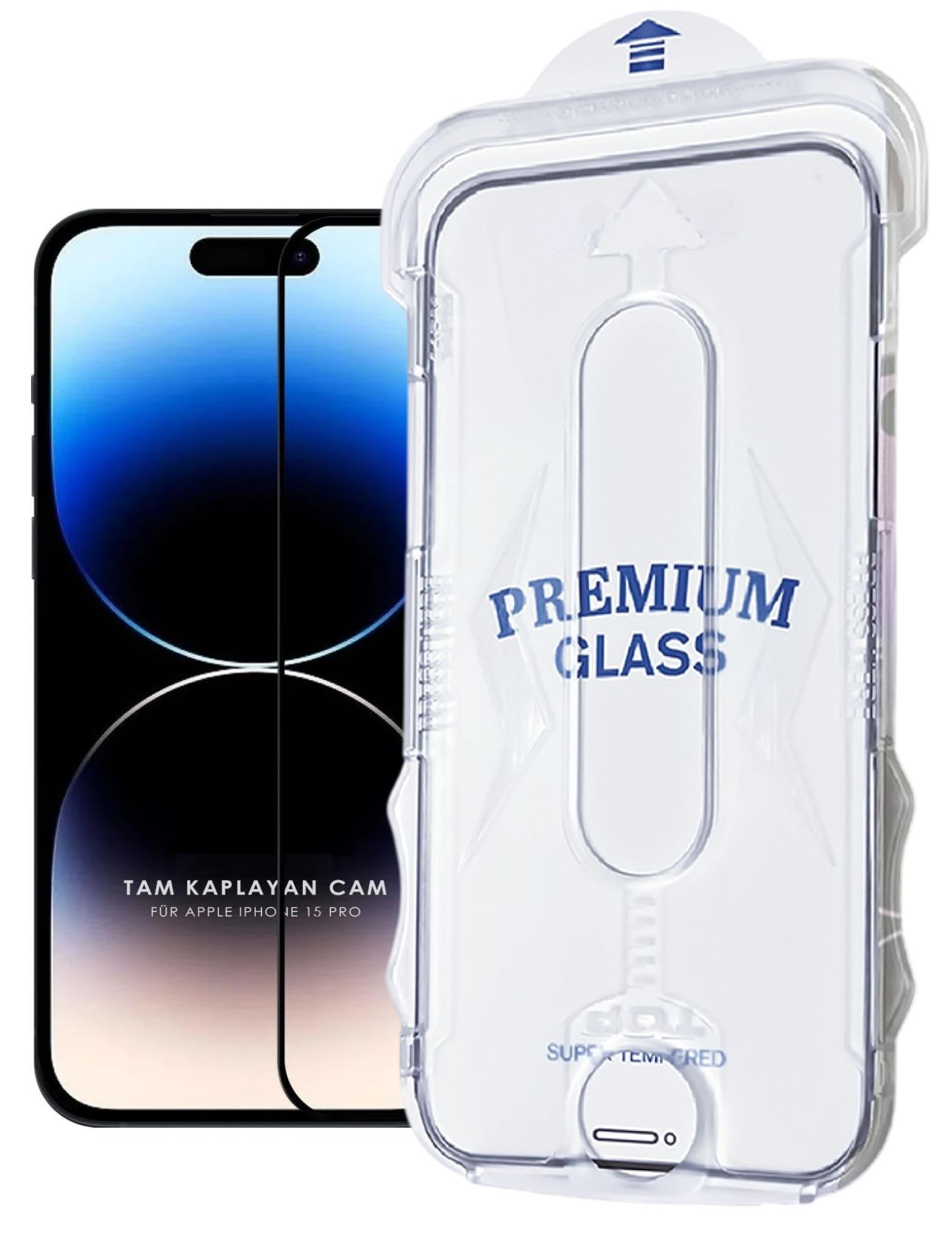 (MAGICBOX TAM) iPhone 15 Pro Uyumlu Tam Kaplayan Kolay Kurulum Aparatlı Premium Cam Ekran Koruyucu