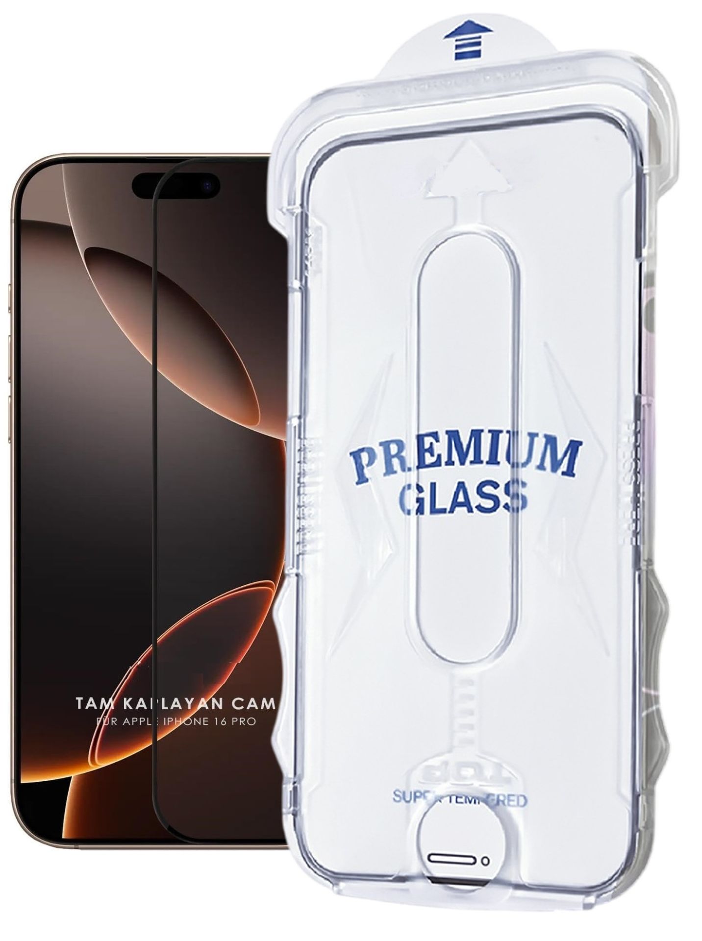 (MAGICBOX TAM) iPhone 16 Pro Uyumlu Tam Kaplayan Kolay Kurulum Aparatlı Premium Cam Ekran Koruyucu