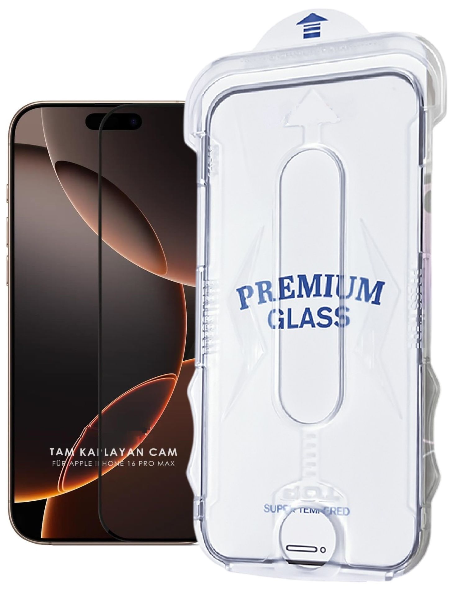 (MAGICBOX TAM) iPhone 16 Pro Max Uyumlu Tam Kaplayan Kolay Kurulum Aparatlı Premium Cam Ekran Koruyucu