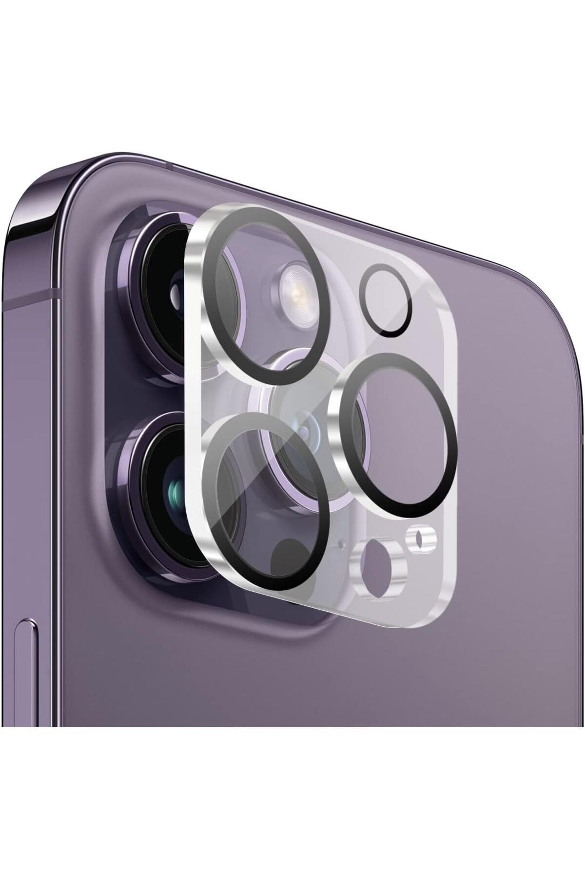 (TAM LENS) iPhone 14 Pro Max / 14 Pro Uyumlu Tek Parça Tam Kapatan Kamera Lens ve Yüzey Koruyucu