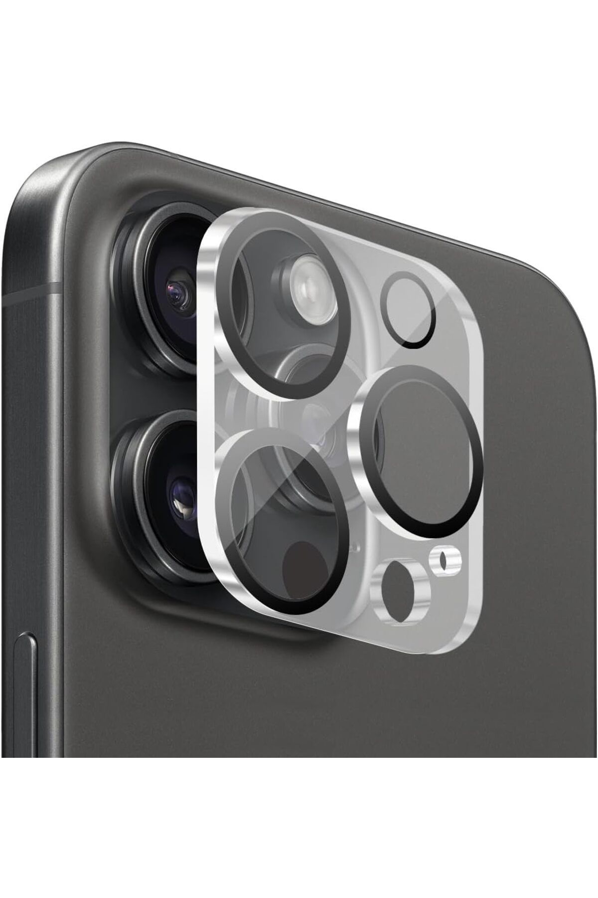 (TAM LENS) iPhone 15 Pro Max / 15 Pro Uyumlu Tek Parça Tam Kapatan Kamera Lens ve Yüzey Koruyucu