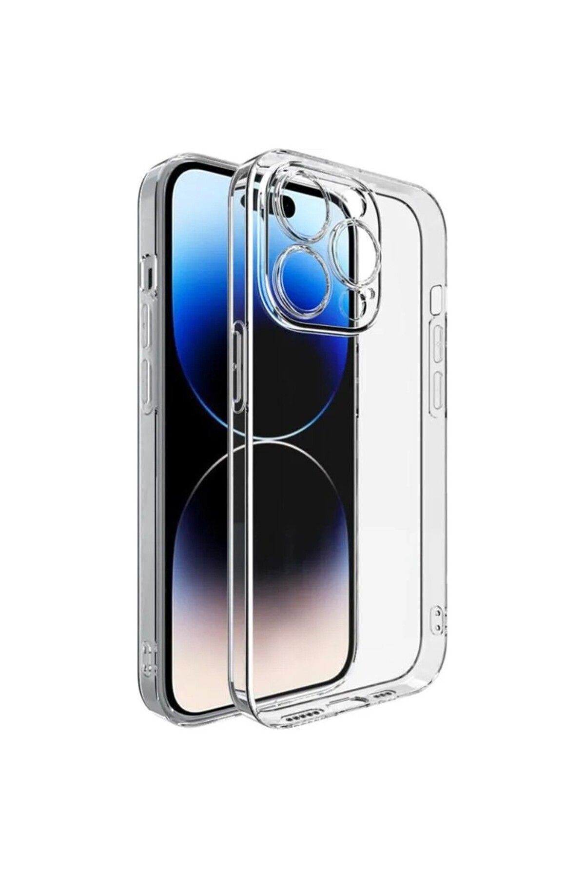 (TIPALI ŞEFFAF) Iphone 14 Pro Max Kamera Koruyuculu Şarj Yeri Tıpalı Yumuşak Şeffaf Silikon Kılıf
