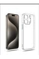 (TIPALI ŞEFFAF) Iphone 15 Pro Kamera Koruyuculu Şarj Yeri Tıpalı Yumuşak Şeffaf Silikon Kılıf