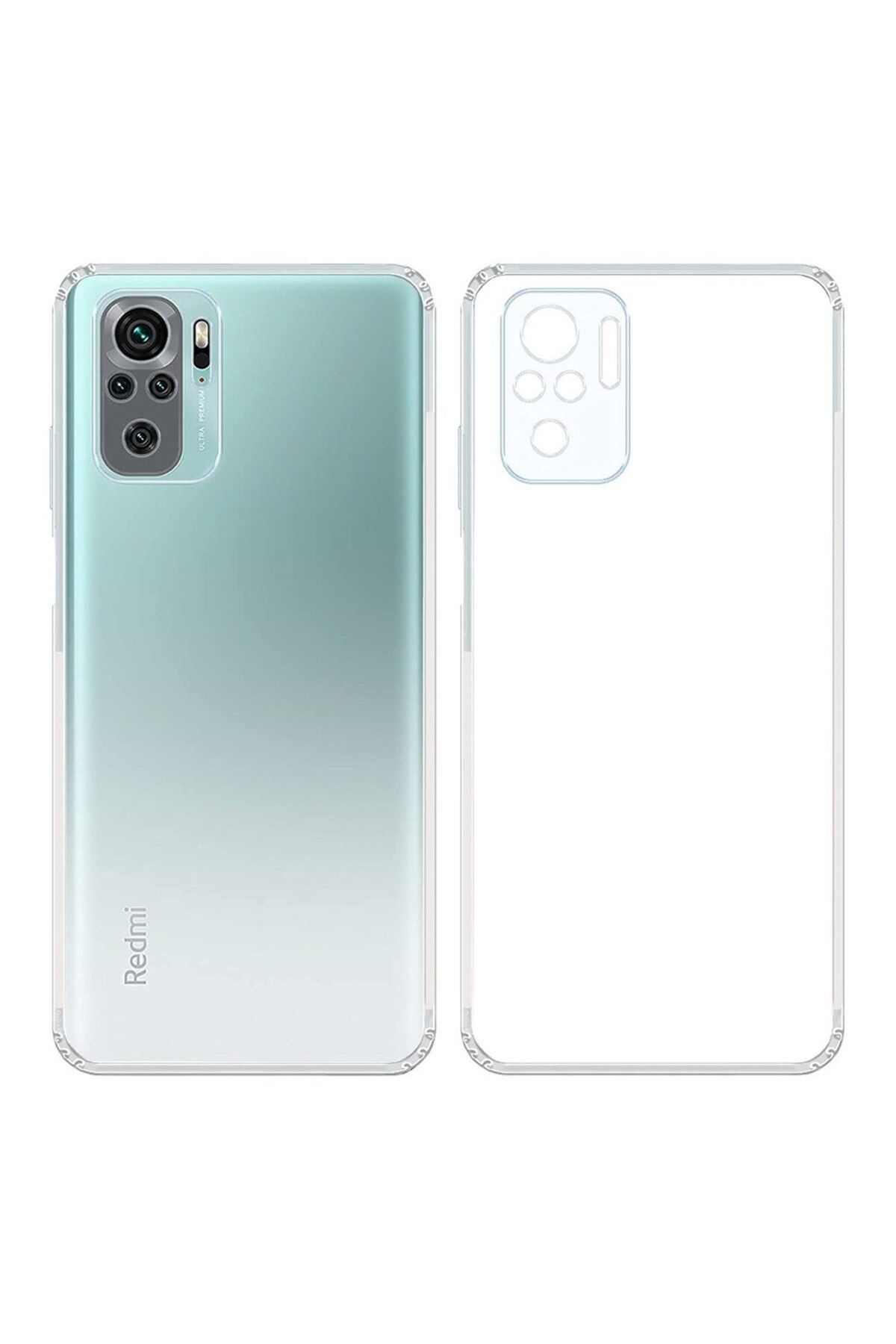 (TIPALI ŞEFFAF) Redmi Note 10s Kamera Koruyuculu Şarj Yeri Tıpalı Yumuşak Şeffaf Silikon Kılıf
