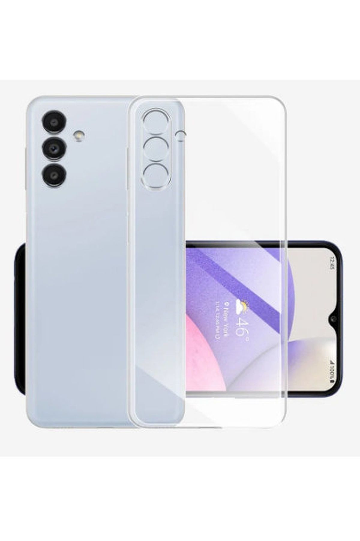 (TIPALI ŞEFFAF) Samsung A14 Kamera Koruyuculu Şarj Yeri Tıpalı Yumuşak Şeffaf Silikon Kılıf