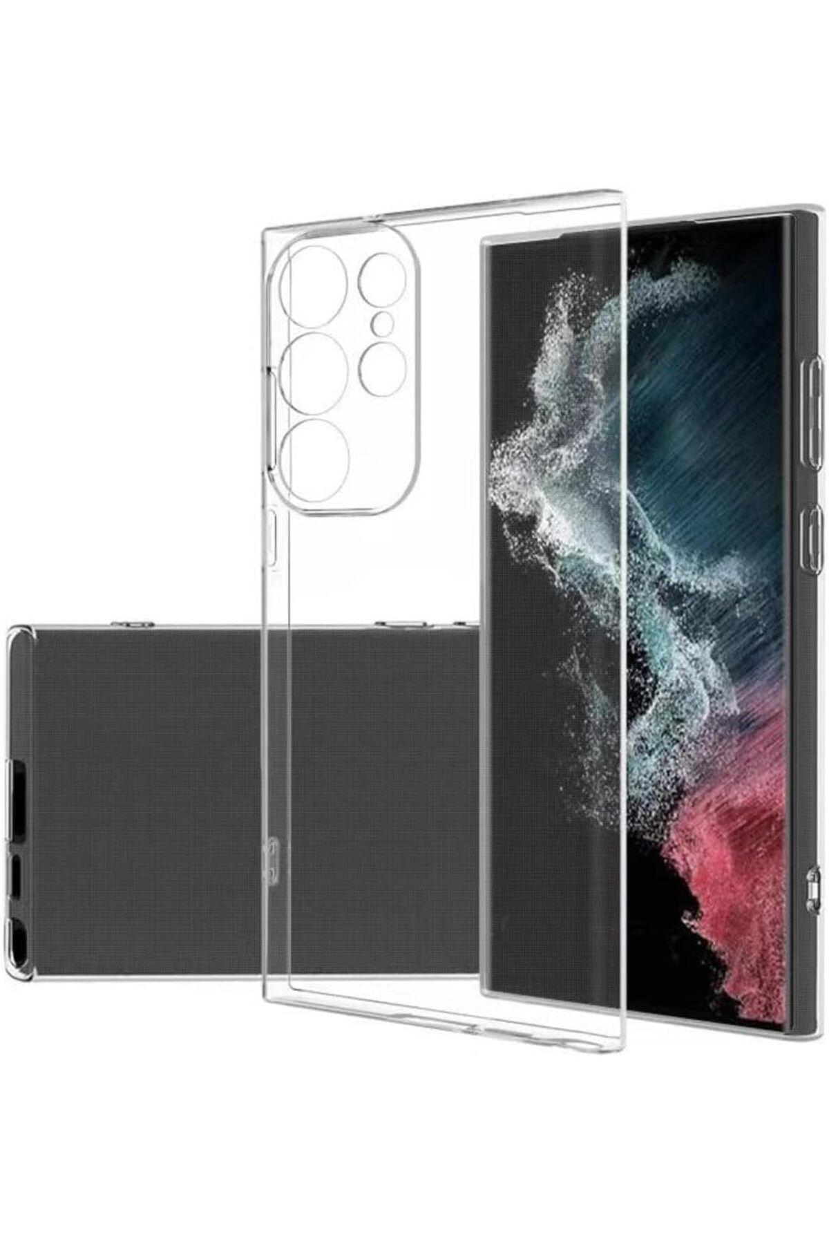 (TIPALI ŞEFFAF) Samsung S23 Ultra Kamera Koruyuculu Şarj Yeri Tıpalı Yumuşak Şeffaf Silikon Kılıf