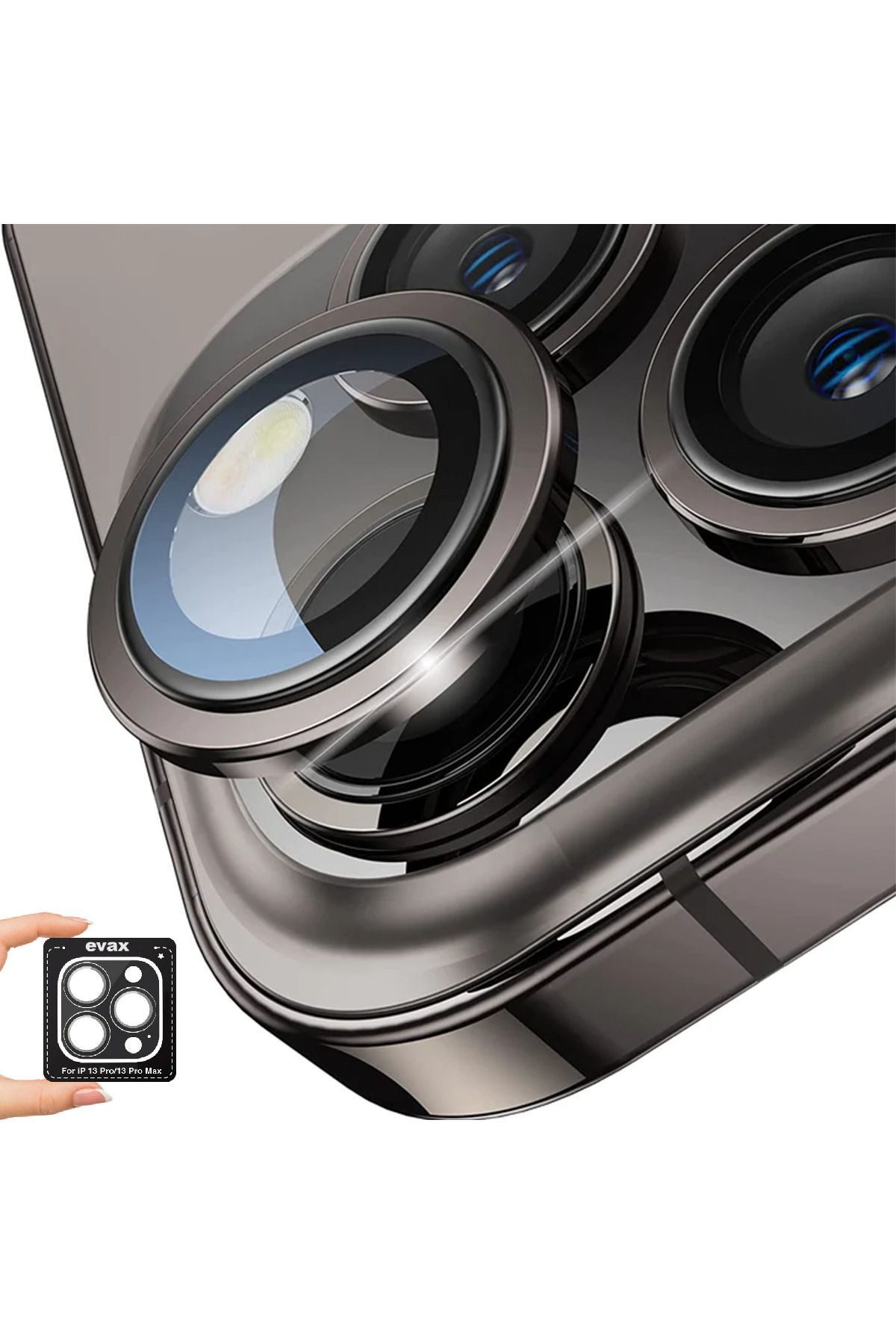 (SAFIR) Iphone 13 Pro Max / 13 Pro Uyumlu Safir Kamera Lens Koruyucu Takma Aparatlı Kolay Kurulum
