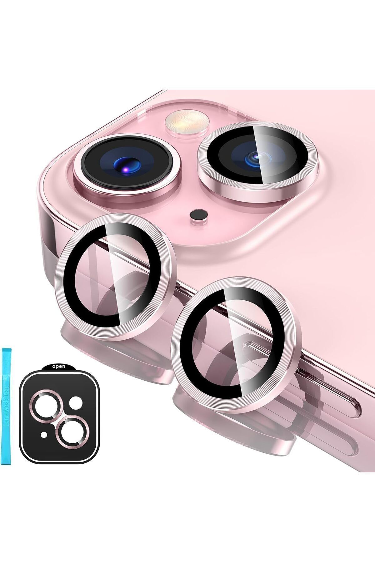 (SAFIR) Iphone 15 / 15 Plus Uyumlu Safir Kamera Lens Koruyucu Takma Aparatlı Kolay Kurulum