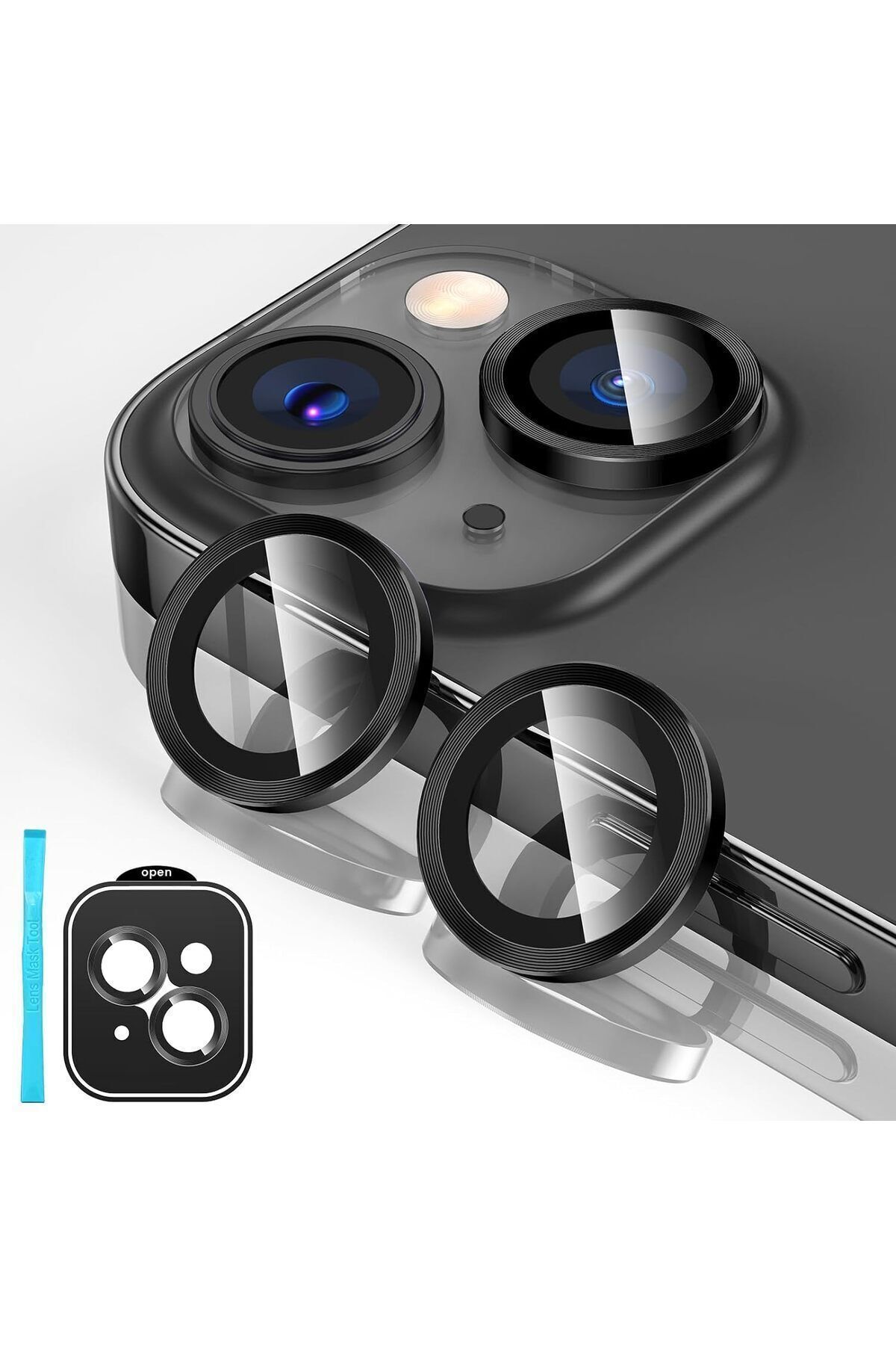 (SAFİR) Iphone 15 / 15 Plus Uyumlu Safir Kamera Lens Koruyucu Takma Aparatlı Kolay Kurulum