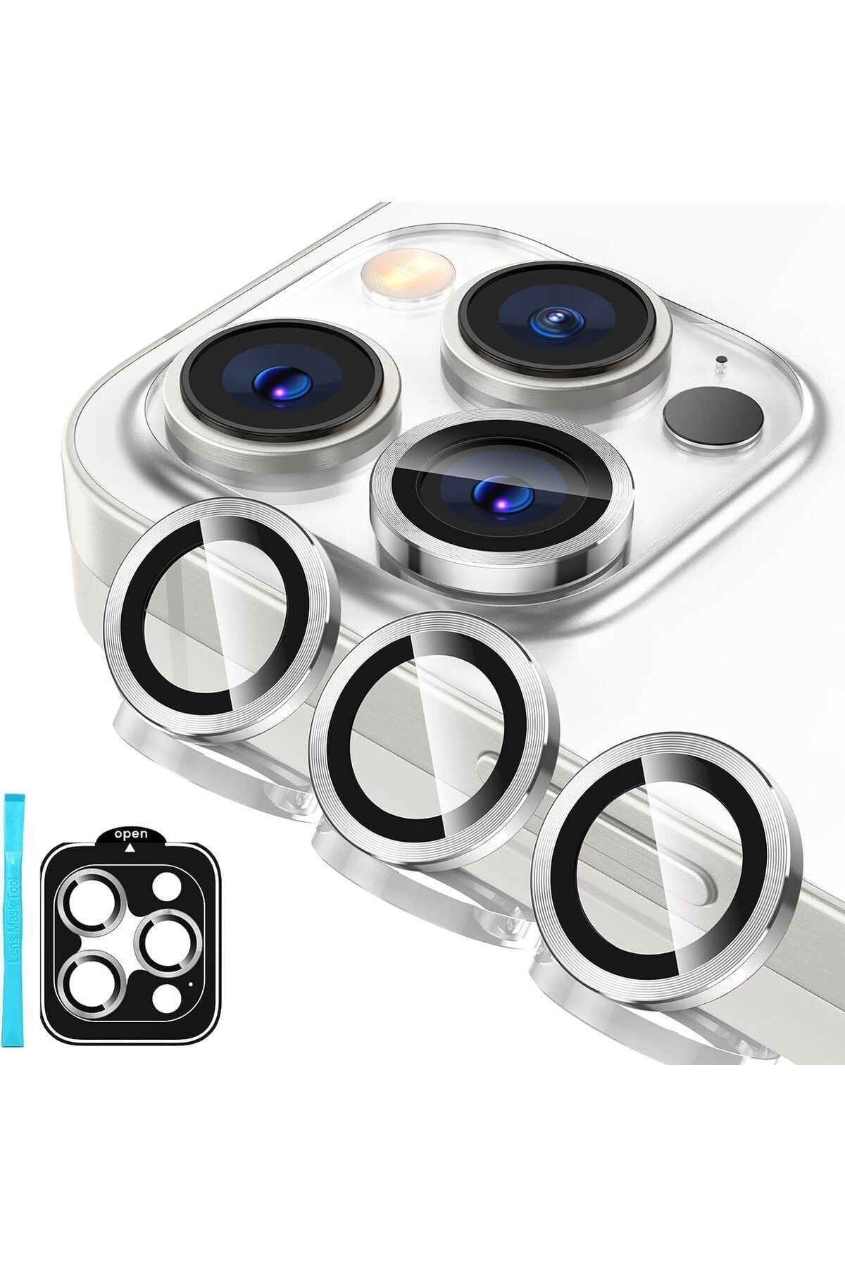 (SAFİR) Iphone 15 Pro Max / 15 Pro Uyumlu Safir Kamera Lens Koruyucu Takma Aparatlı Kolay Kurulum