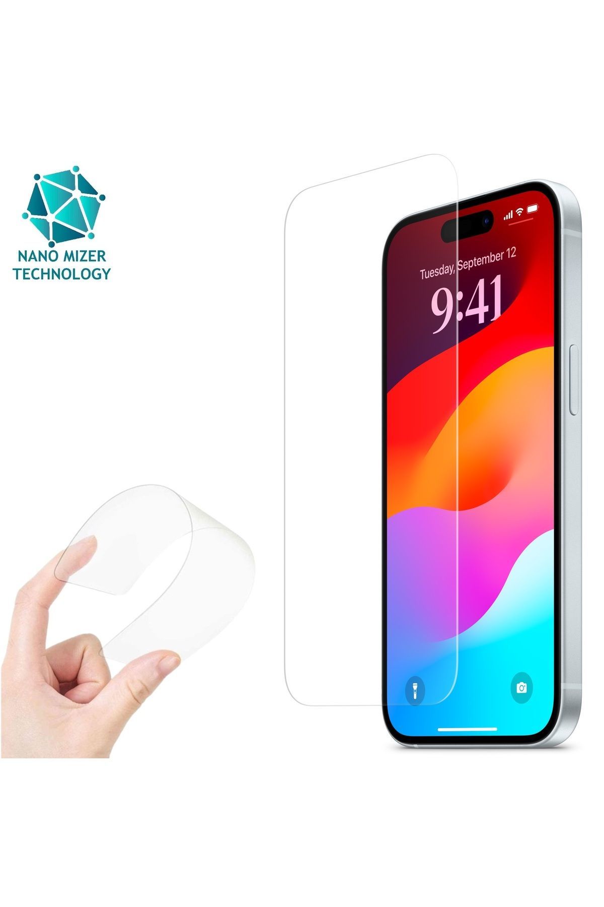 (ESNEK NANO CAM) iPhone 15 Uyumlu Ultra İnce Darbe Korumalı Esnek Nano Mizer Ekran Koruyucu