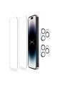 (2 CAM + 2 LENS) iPhone 14 Pro Max Uyumlu 2 Adet Ekran Koruyucu ve 2 Adet Kamera Lens Koruyucu