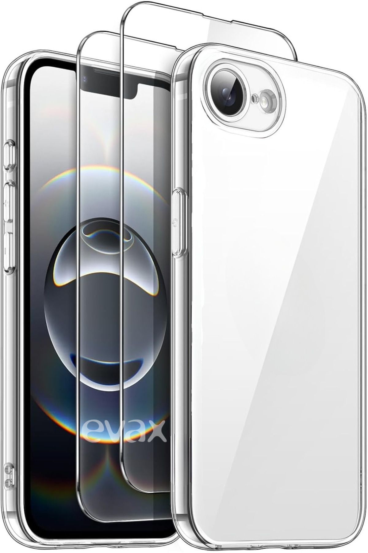 (2 CAM 1 KILIF) Iphone 16e (2025) Uyumlu 1 Şeffaf Silikon Kılıf 2 Cam Ekran Koruyucu