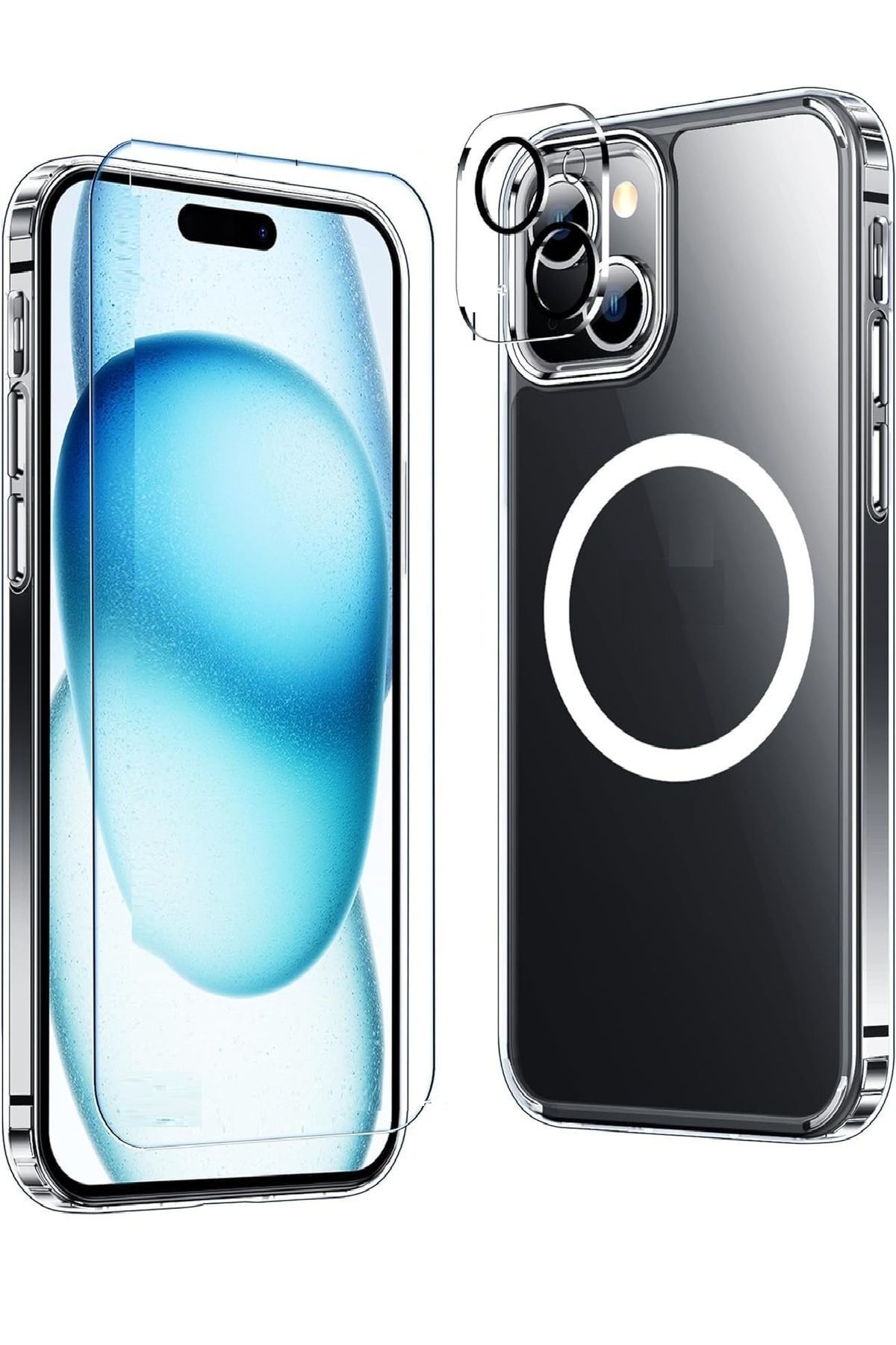 (3'ü 1 ARADA) iPhone 14 Plus Uyumlu 1 MagSafe Kılıf + 1 Ekran Koruyucu + 1 Kamera Lens Koruyucu