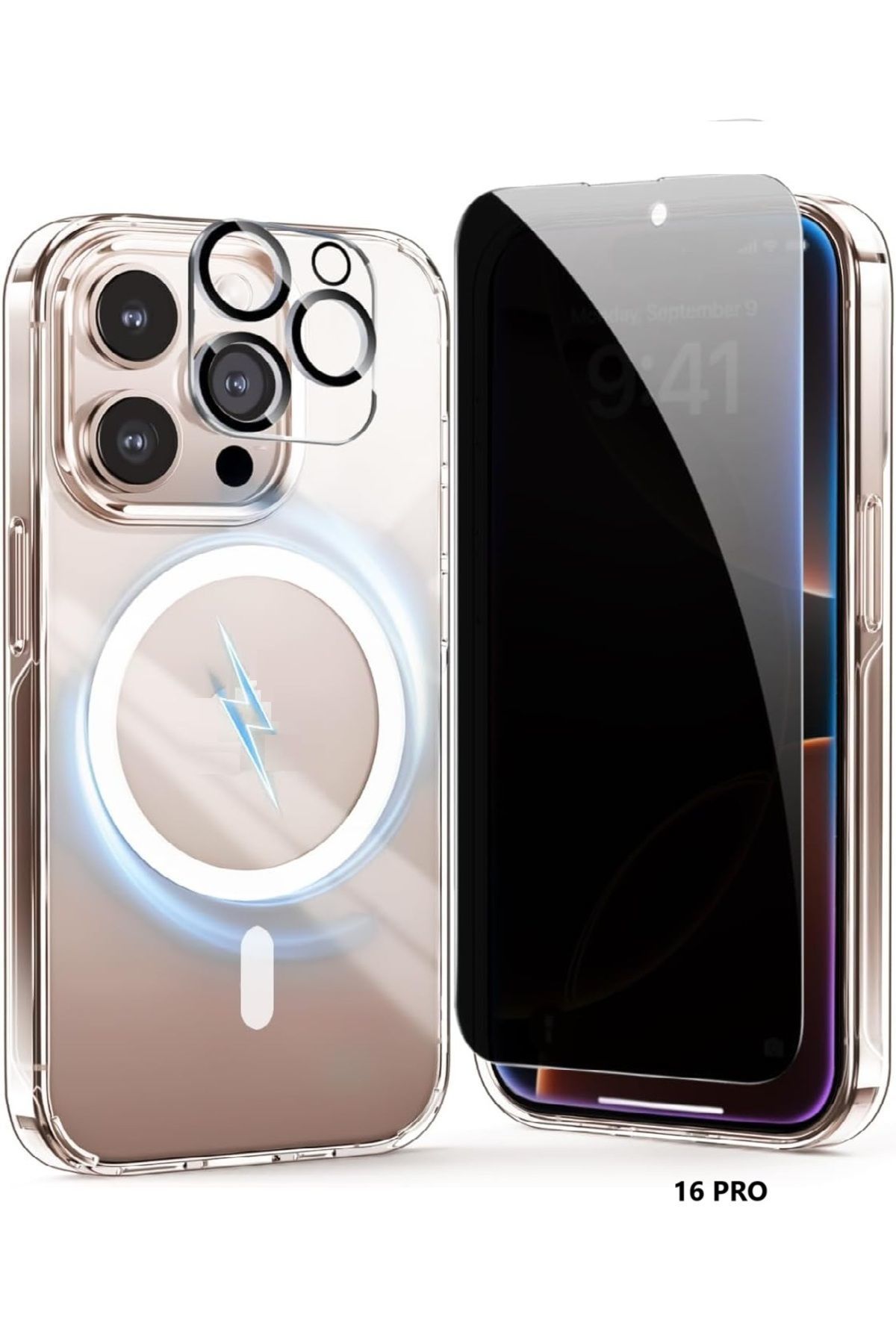(HY+MG+LENS) iPhone 16 Pro Uyumlu 1 Hayalet Ekran Koruyucu + 1 MagSafe Kılıf + 1 Kamera Koruyucu