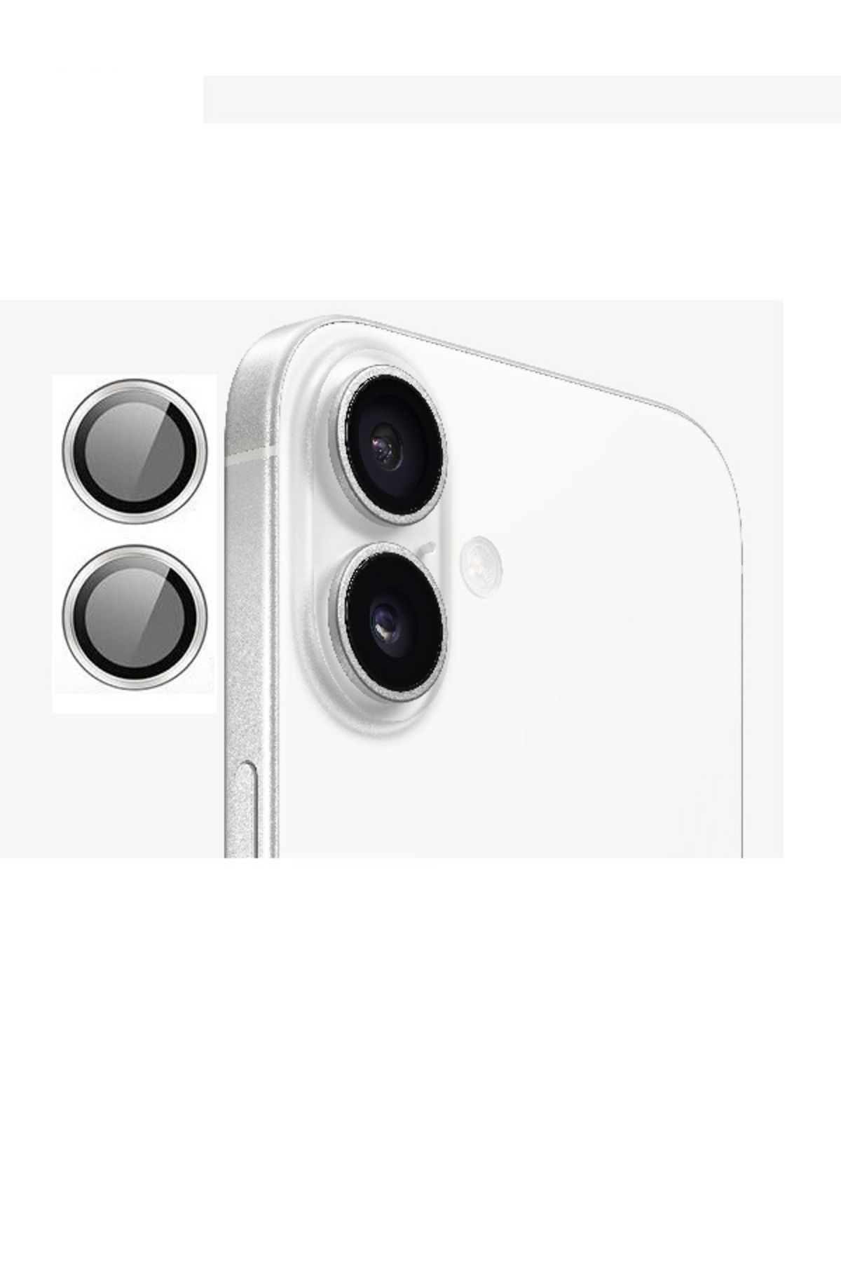 (METAL LENS) Iphone 16 / 16 Plus Uyumlu Beyaz Metal Kamera Lens Koruyucu