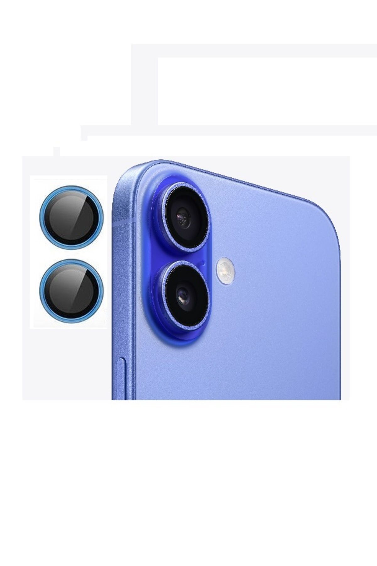 (METAL LENS) Iphone 16 / 16 Plus Uyumlu Laciverttaş Metal Kamera Lens Koruyucu