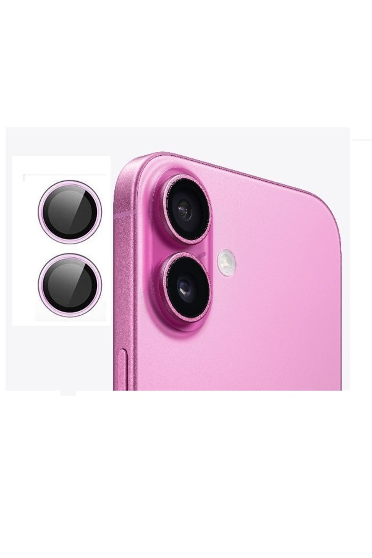 (METAL LENS) Iphone 16 / 16 Plus Uyumlu Pembe Metal Kamera Lens Koruyucu