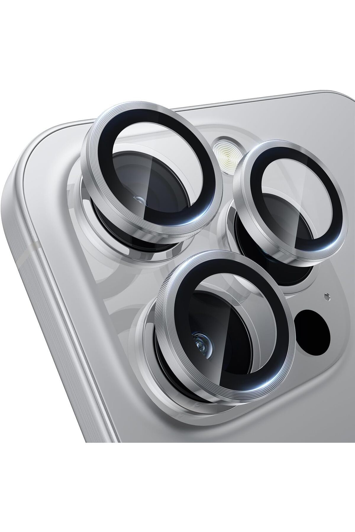 (METAL LENS) Iphone 16 Pro Max / 16 Pro Uyumlu Beyaz Titanyum Metal Kamera Lens Koruyucu
