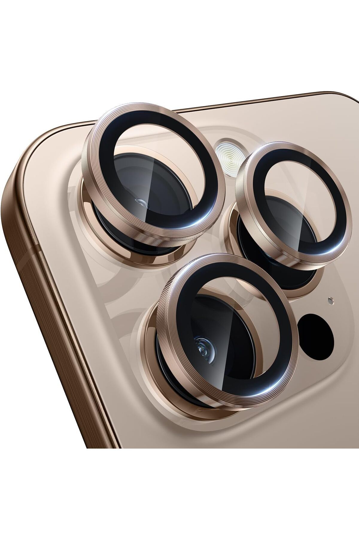 (METAL LENS) Iphone 16 Pro Max / 16 Pro Uyumlu Çöl Titanyum Metal Kamera Lens Koruyucu