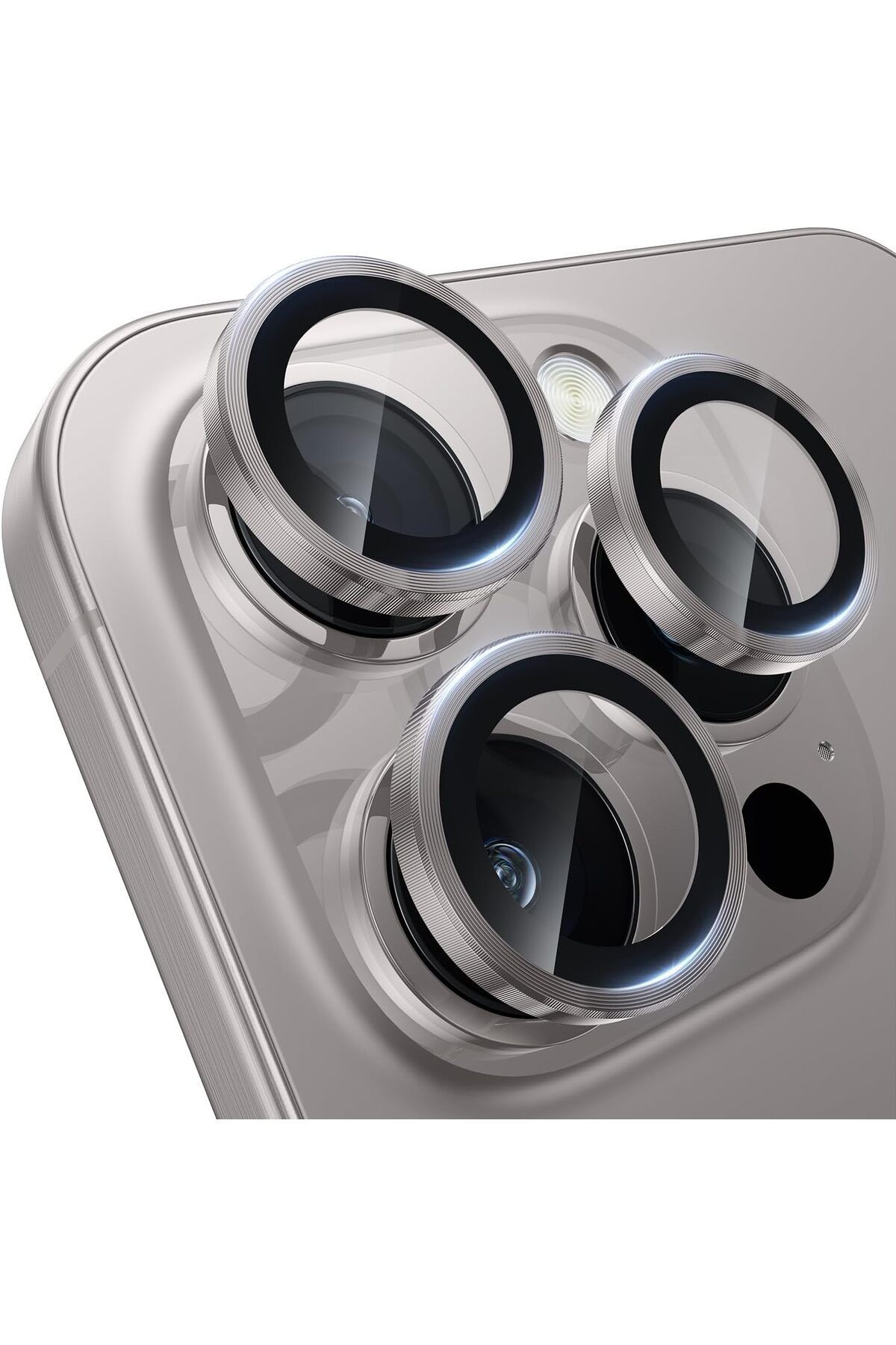 (METAL LENS) Iphone 16 Pro Max / 16 Pro Uyumlu Natürel Titanyum Metal Kamera Lens Koruyucu