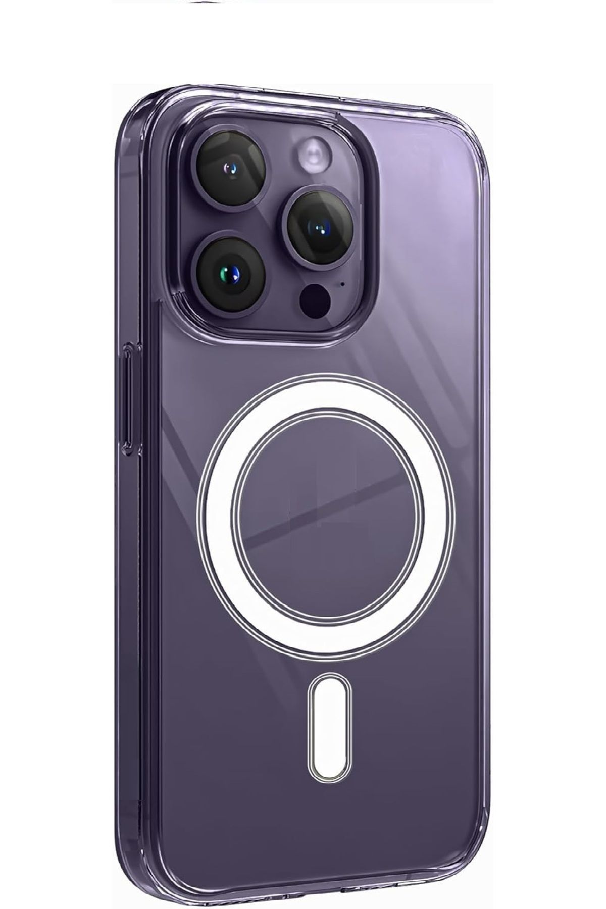 (SERT MİKA KILIF) iPhone 14 Pro Uyumlu Şeffaf Sert Mika SARARMAZ Magsafe İnce Fit Kılıf