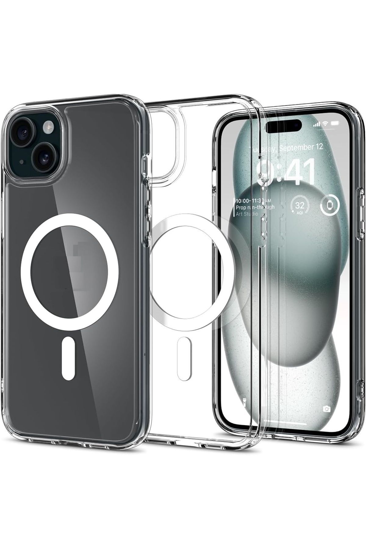 (SERT MİKA KILIF) iPhone 15 Plus Uyumlu Şeffaf Sert Mika SARARMAZ Magsafe İnce Fit Kılıf