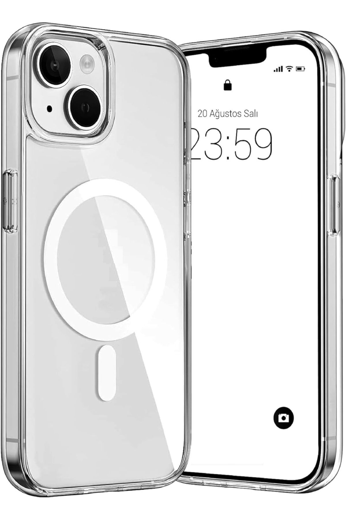 (SERT MİKA KILIF) iPhone 15 Uyumlu Şeffaf Sert Mika SARARMAZ Magsafe İnce Fit Kılıf
