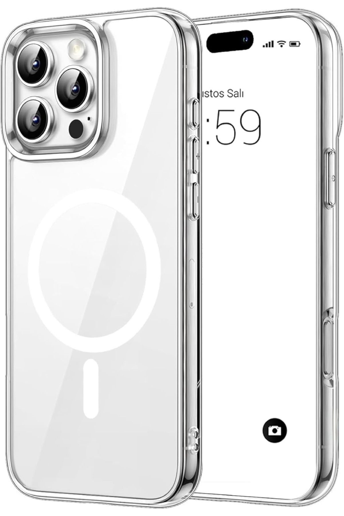 (SERT MİKA KILIF) iPhone 16 Pro Max Uyumlu Şeffaf Sert Mika SARARMAZ Magsafe İnce Fit Kılıf