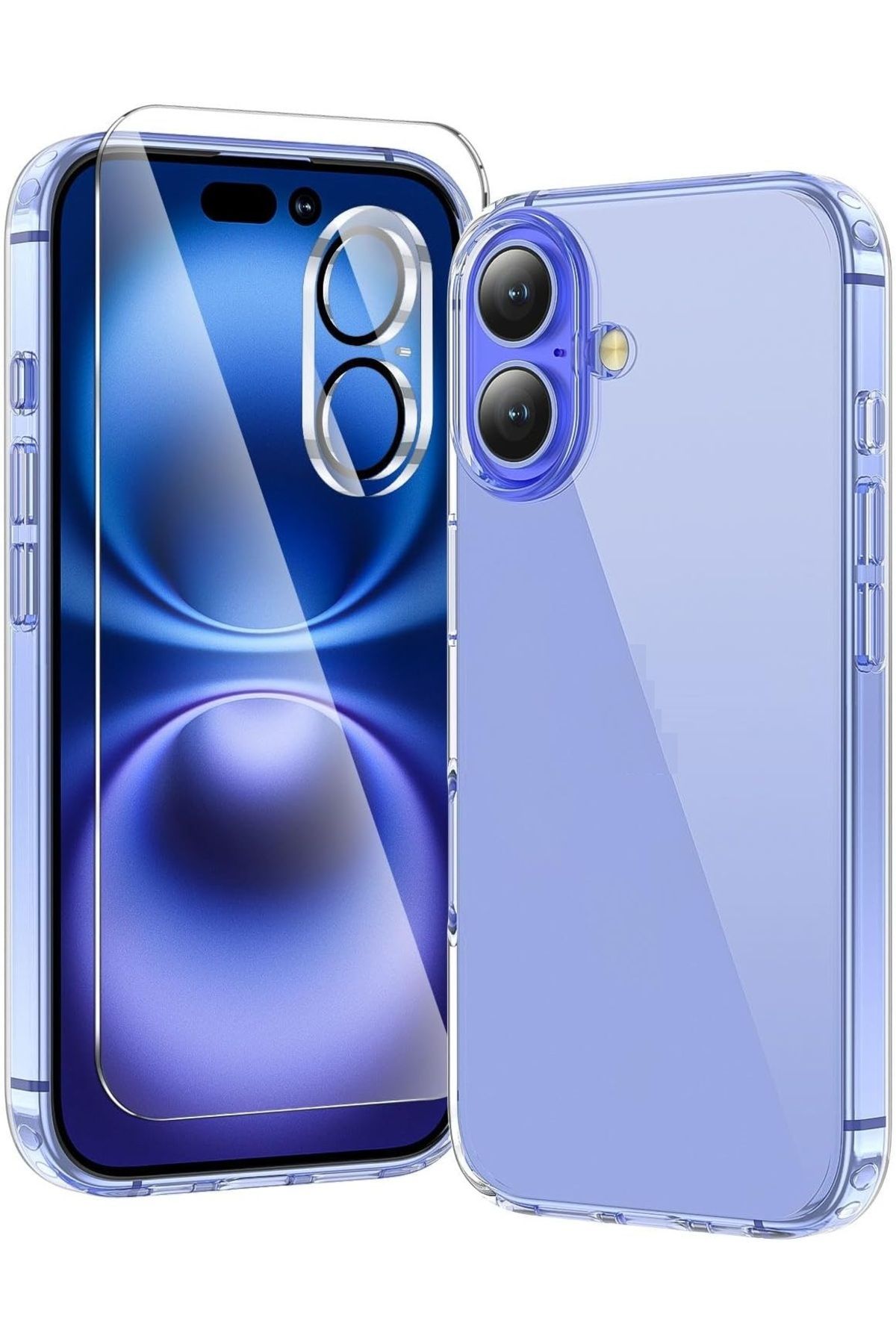 (ŞEF+CAM+LENS) iPhone 16 Plus Uyumlu 1 Şeffaf Kılıf + 1 Ekran Koruyucu + 1 Kamera Lens Koruyucu