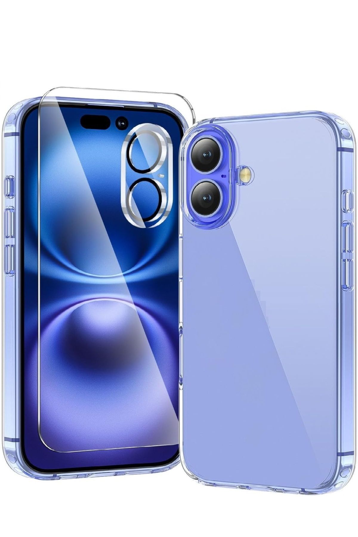 (ŞEF+CAM+LENS) iPhone 16 Uyumlu 1 Şeffaf Kılıf + 1 Ekran Koruyucu + 1 Kamera Lens Koruyucu
