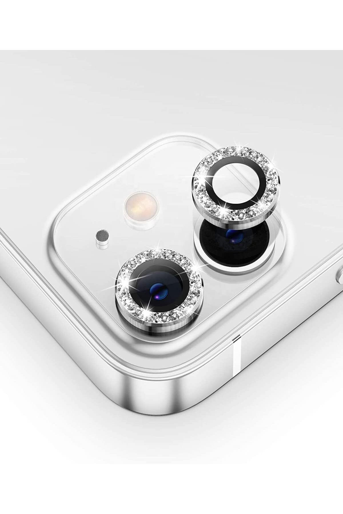 (TAŞLI LENS) Iphone 11 / 12 / 12 Mini Uyumlu Taşlı Çerçeveli Kamera Lens Koruyucu