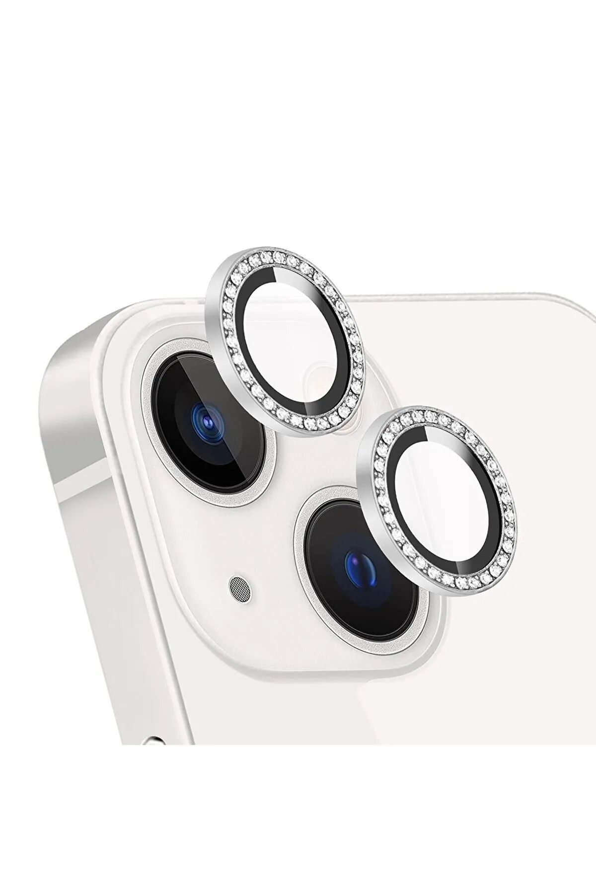 (TAŞLI LENS) Iphone 13 / 13 Mini Uyumlu Taşlı Metal Çerçeveli Kamera Lensi Koruyucu