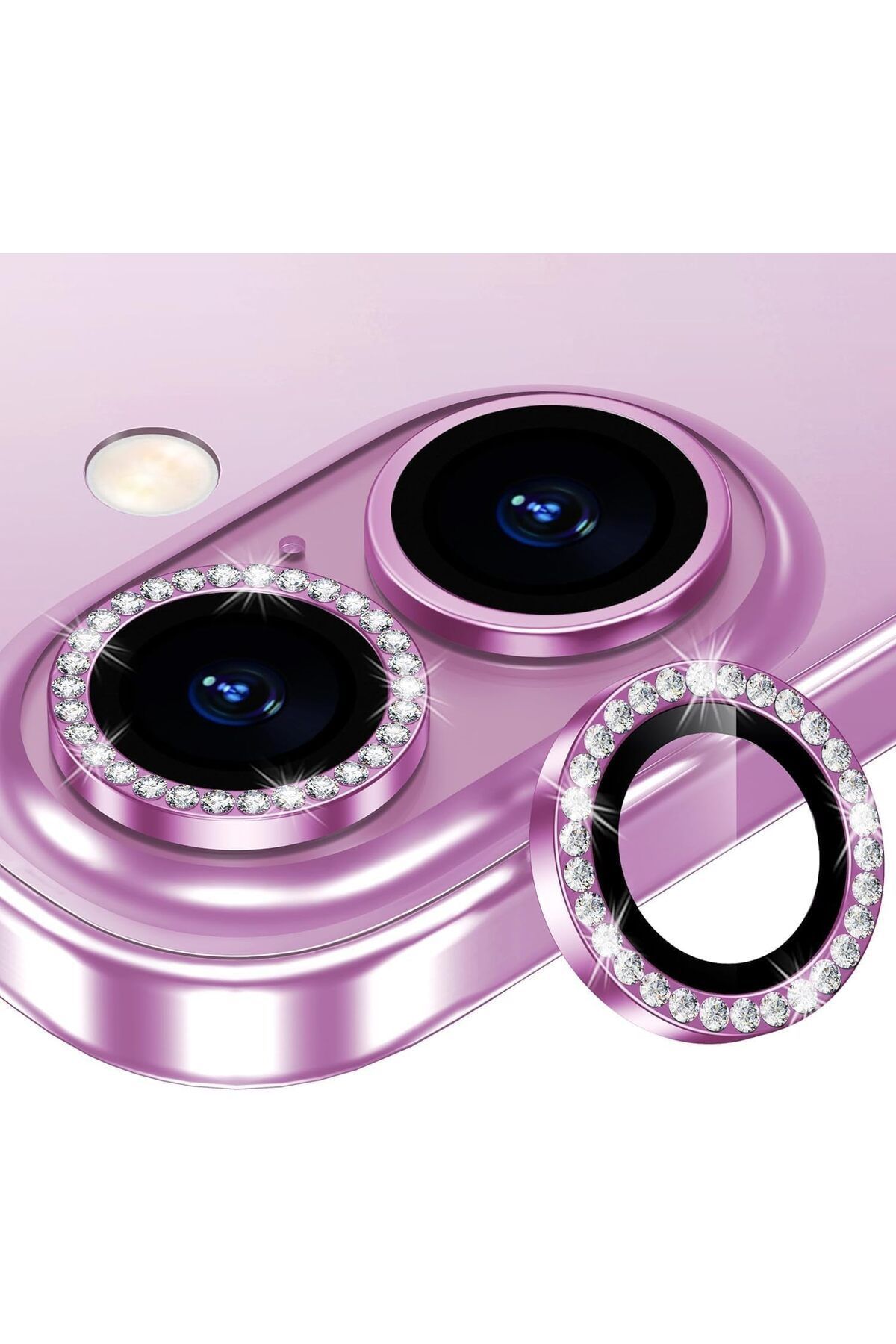 (TAŞLI LENS) Iphone 16 / 16 Plus Uyumlu Taşlı Pembe Kamera Lens Koruyucu