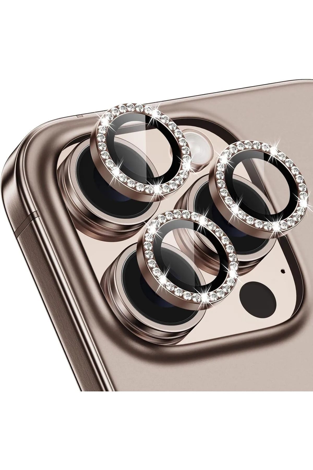 (TAŞLI LENS) Iphone 16 Pro Max / 16 Pro Uyumlu Çöl Titanyum Taşlı Kamera Lens Koruyucu